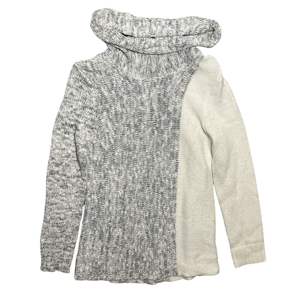 Chico's Size 0 (XS/S) Gray White Color Block Cowl Neck‎ Pullover Sweater Knit